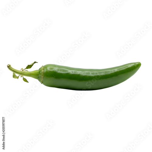 A vibrant green jalapeno pepper with stem isolated on transparent background