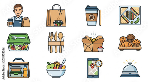 Schilderij op canvas Daily Grocery Shopping Essentials Icons.