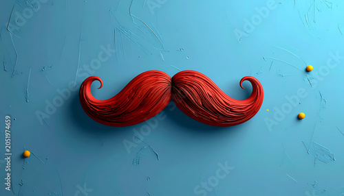 Vibrant Red Moustache Symbol on Textured Blue Background.