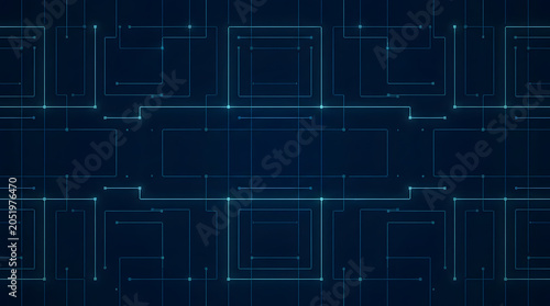Futuristic Blue Circuit Board Technology Background with Geometric Digital Lines