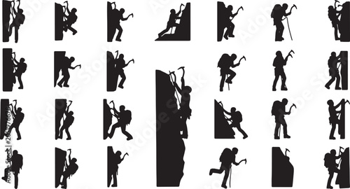 Ice Climbing Silhouettes Vector Set of Athletes in Action Line Art Outline