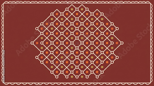 Traditional Geometric Rangoli Border Design on Deep Maroon Festive Background Illustration