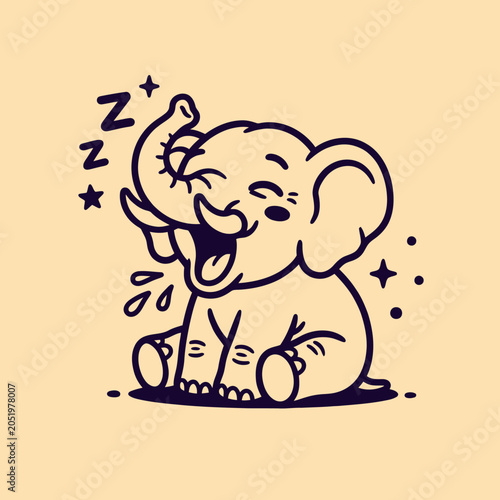 Quadro su tela Cute Cartoon Elephant Sleeping Peacefully Asleep.