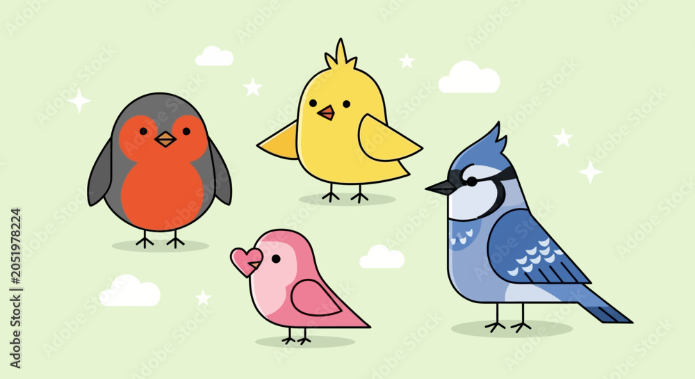 Obraz premium Colorful Birds Together Outside.