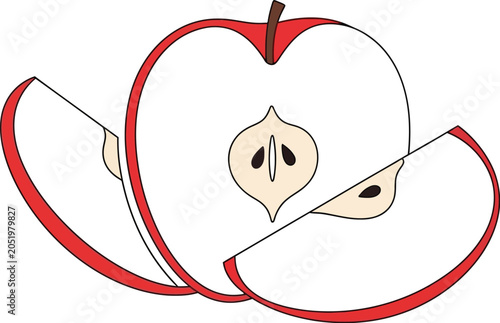 Sliced red apple with seeds and white background isolated on transparent background