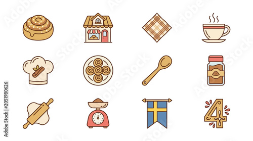 Photos Colorful baking icons featuring pastries and utensils