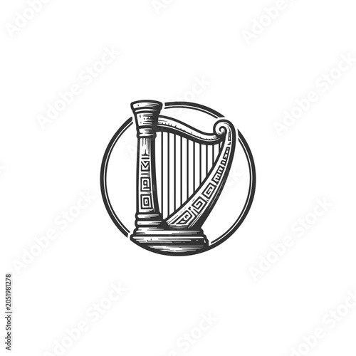 Lyre harp old logo vector illustration