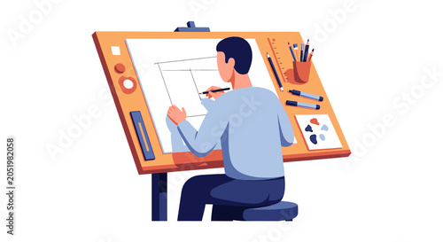 An architect working on a professional drafting table.