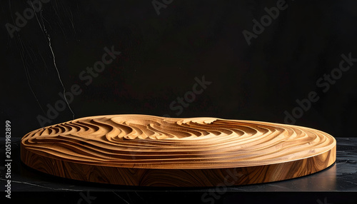 Abstract Wooden Sculpture with Organic Wave Pattern.
