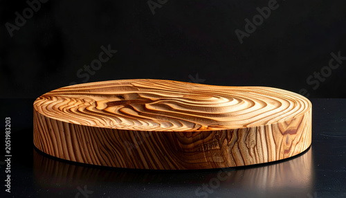 Natural Wood Slice Podium Display Stand for Product Presentation.
