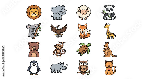 Canvas Print Colorful cartoon animals in playful arrangement