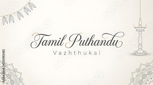 Tamil Puthandu Vazhthukal Greeting Card with Traditional Decorative Elements