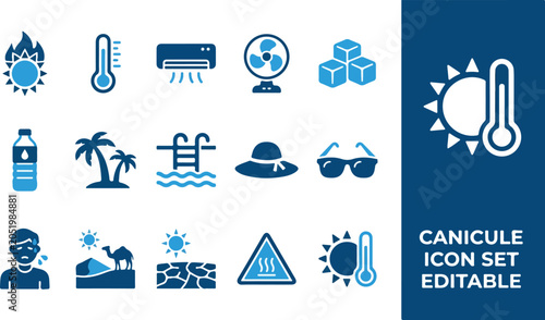 Foto Summer heatwave and extreme temperature icon set