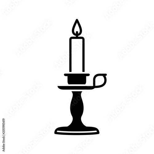 Black and white icon of a lit candle in a candlestick holder