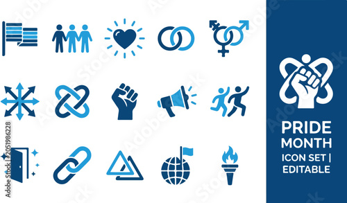 Fotografie Pride month icon set representing lgbtq community rights and activism