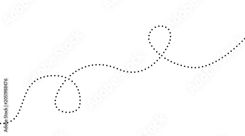 Tableau sur toile Minimalist dotted line path with loops, black dashed trail on white background,