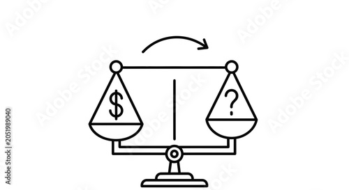 Dollar vs Question Mark on Scales, Financial Decision Making Concept