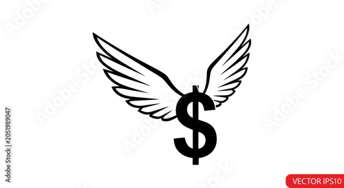 Schilderij op canvas Dollar Sign with Wings Icon - Flying Money Concept