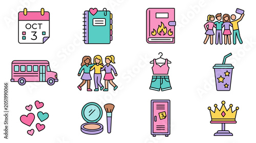 Obraz na plátně Colorful icons depicting school life and activities (1)