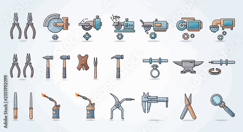Schilderij op canvas Jewelry Making Tools Collection: Crafting, Repair, and Design Icons