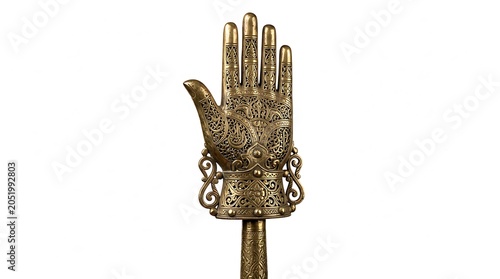 Ornate Golden Hamsa Hand Sculpture with Intricate Filigree Pattern