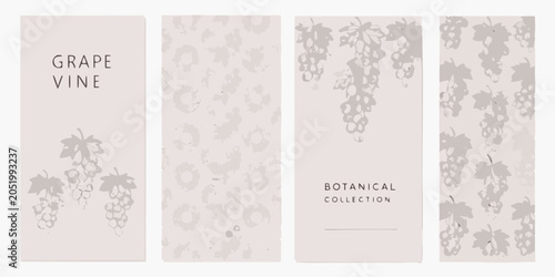 Foto Grape vine and leaf pattern with neutral tones presented as a repeating botanica