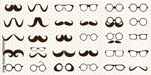 Canvastavla Collection Of Vintage Style Mustaches And Eyeglasses Vector Illustration On Polk