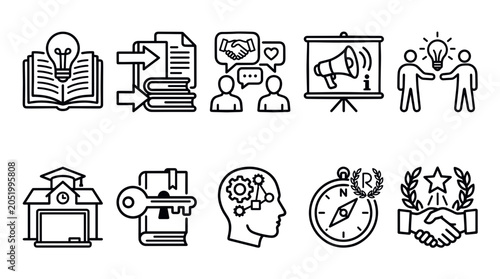 Εκτύπωση καμβά Public Awareness Campaign and Information Sharing Outline Icon Vector Set