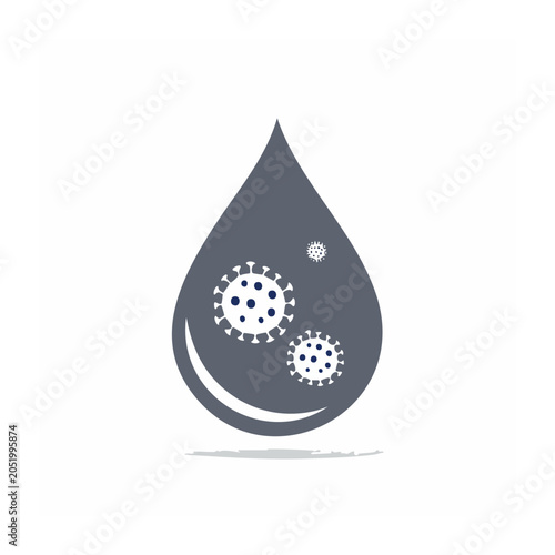 Virus droplet icon with virus particles