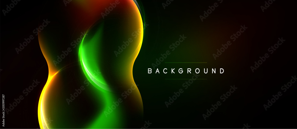 Naklejka premium Abstract dynamic lines, vibrant colors, dark background. Modern design, elegant curves, glowing effect. Perfect for digital projects.