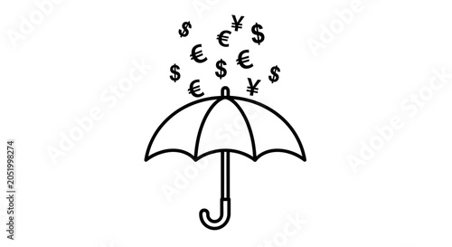 Εκτύπωση καμβά Umbrella protecting from falling currency symbols, financial protection concept