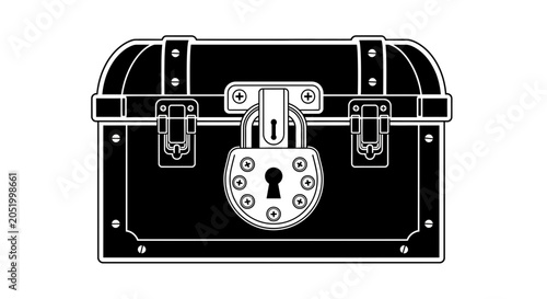 Photography Vintage Treasure Chest Locked With Padlock, Vector Illustration