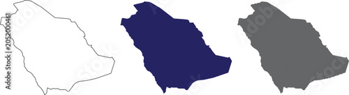 Saudi Arabia map vector illustration containing black outline solid navy blue silhouette and diagonal hatch pattern on transparent background for layout designs.