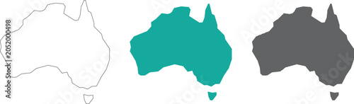 Australia map flat vector illustration with outline teal silhouette shape design and black striped pattern icon isolated on a transparent background for world.