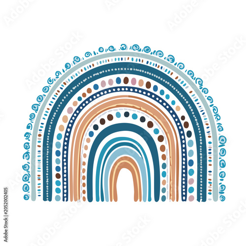 Boho rainbow illustration with blue and brown colors