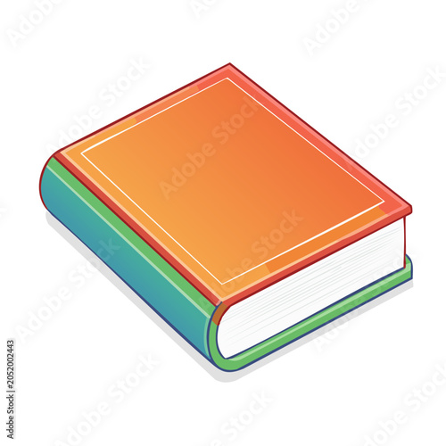 Closed book with orange cover in isometric view