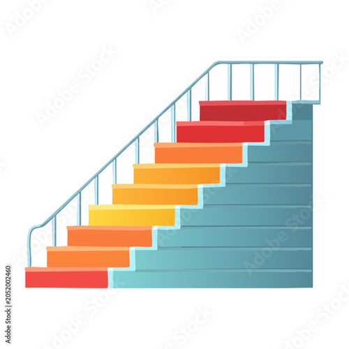 Colorful staircase with railing on white background