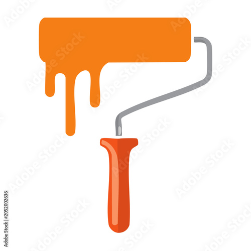 Orange paint roller with dripping paint