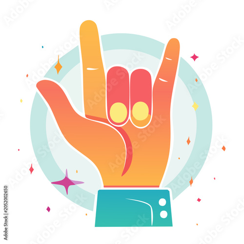 Rock On Hand Gesture Illustration with Colorful Sparkles