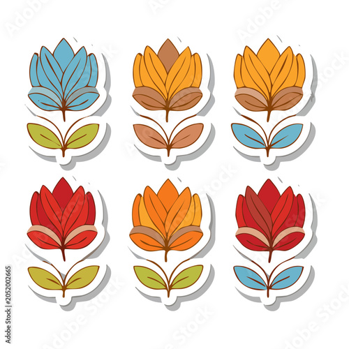 Set of stylized flowers in different colors