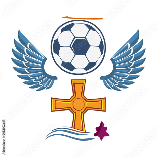 Soccer ball with wings and cross icon