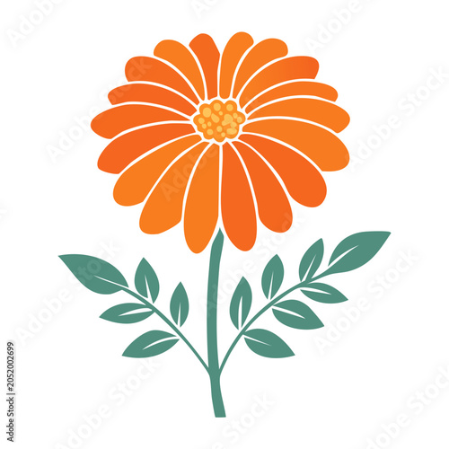 Stylized orange flower with green leaves