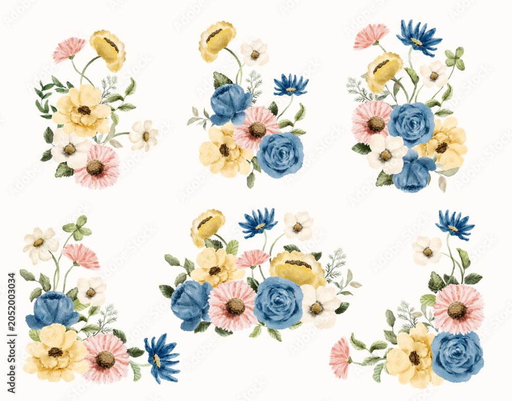 Obraz premium beautiful floral watercolor arrangement collection