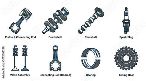 Car engine mechanical parts collection.