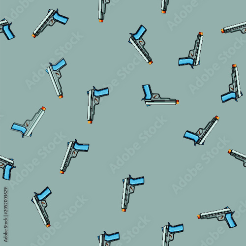 Schilderij op canvas seamless pattern Cartoon vector of a kids' play pistol with a blue handle and br