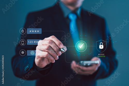 Multi Factor Authentication and Secure Access Verification Concept with Biometric Identity Protection