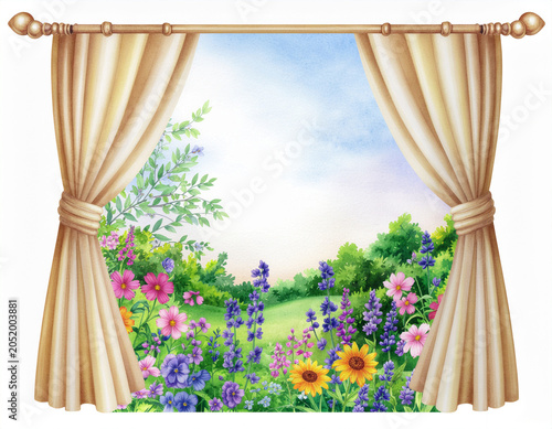 window with curtains and flowers