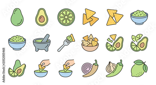 Bild auf Leinwand Colorful illustrations of guacamole preparation process
