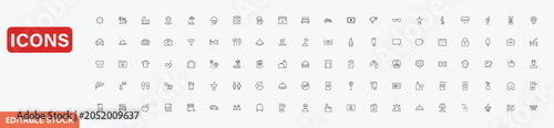 Canvastavla Set of thin line icons for hotel services, travel, tourism, and hospitality indu