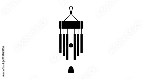 Foto Black Silhouette Wind Chime Hanging Isolated on White Background, Serene Sound D
